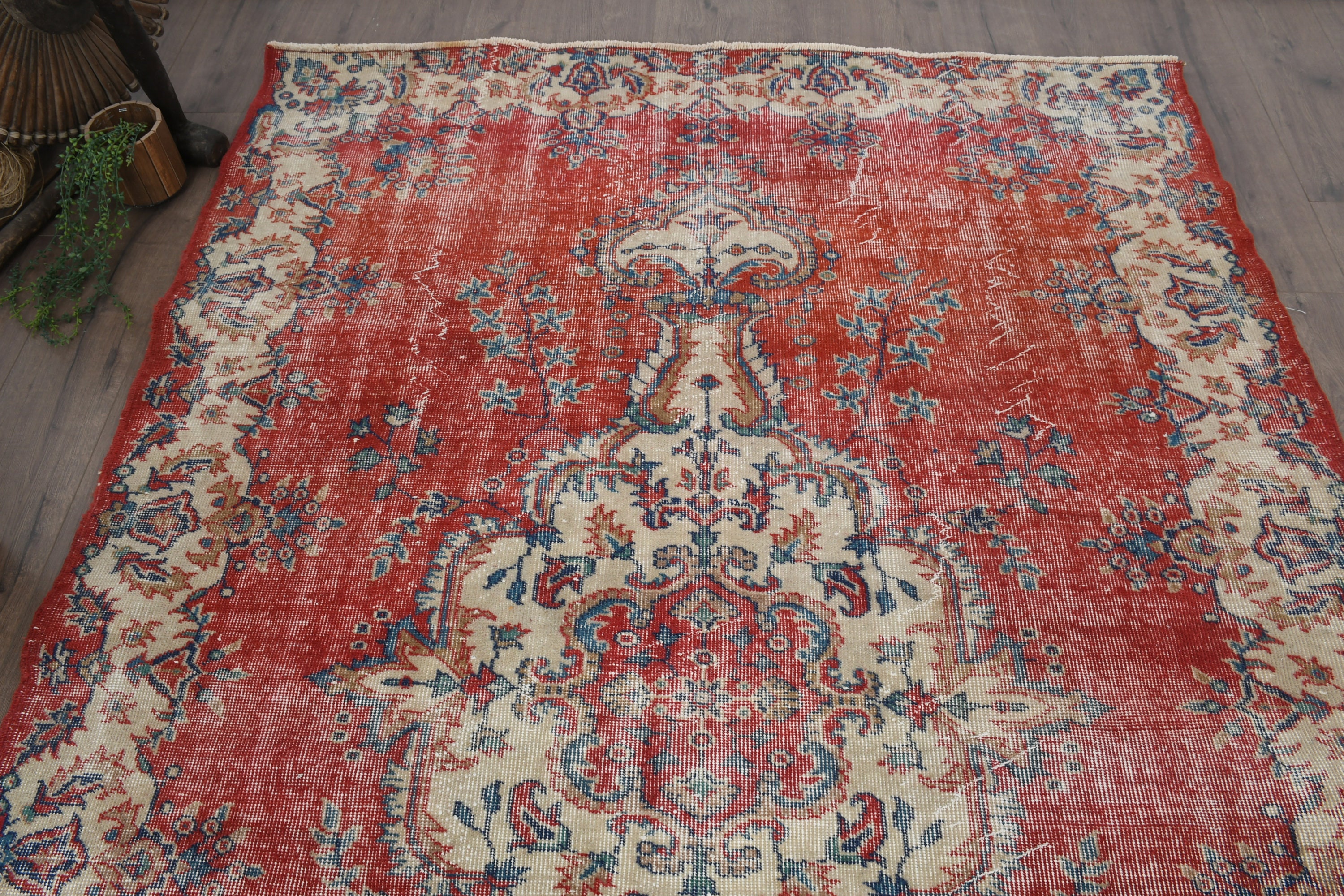 Vintage Rug Large Rugs Turkish Antique for Living Room 5.8x9.1 Ft Red ...