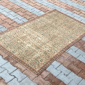 4x6 Vintage Rug, Oushak Rug, Anatolian, Turkish Rug, Hand-Made, Faded, Wool, Antique, Natural, Medium Size Rug, FREE SHIPPING, 3.7x6.4 ft