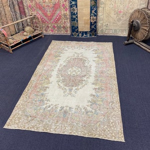 4x7 Vintage Rug, Oushak Rug, Anatolian, Turkish Rug, Hand-Made, Faded, Wool, Antique, Natural, Medium Size Rug, FREE SHIPPING, 3.9x6.7 ft