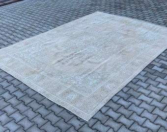 9x12 Large Vintage Rug Oushak Rug Anatolian Turkish Rug Hand-Made, Faded Wool Antique Natural Bohemian FREE SHIPPING 9.2x12.1 ft