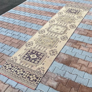 3x12 Long Turkish Runner Rug, Vintage Runner, Anatolian, Hand-Made, Oushak Rug, Antique, Runner Rug, Natural, FREE SHIPPING, 2.8x12 ft