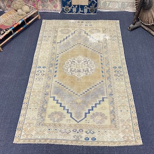 4x6 Vintage Rug, Oushak Rug, Anatolian, Turkish Rug, Hand-Made, Faded, Wool, Antique, Natural Rug, Medium Size Rug, FREE SHIPPING 3.6x6.1 ft