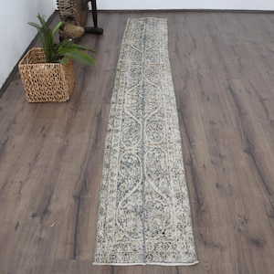 Turkish Rug, 2x10 Runner Rug, Vintage Rug, Patchwork Rug, Antique Rug, Rugs For Corridor, 1.5x9.6 ft Beige Rug, Vintage Oushak Wool Rug,