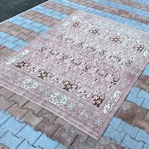 6x8 Vintage Rug, Oushak Rug, Anatolian, Turkish Rug, Hand-Made, Faded, Wool, Antique, Natural Rug, Bohemian, FREE SHIPPING, 5.7x7.6 ft.