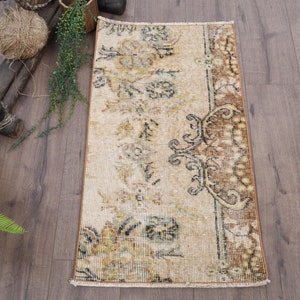 Small Rugs, Vintage Rug, Turkish Rug, Antique Rug, Rugs For Bathroom, 1.6x3 ft Yellow Rug, Oushak Rug, Colorful Rugs, Handwoven Mini Rug,