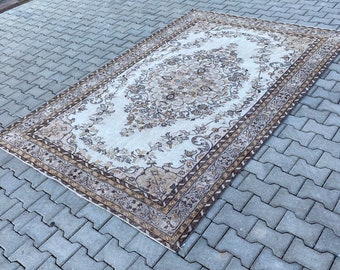 Alfombra grande vintage, alfombra turca de 1,8 x 2,9 metros, alfombra de lana marrón.