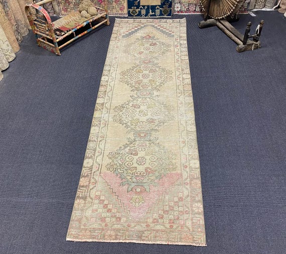 2.7x9.1 Ft Rug, Turkish Vintage Runner Rug, Pink Wool Rug - Etsy