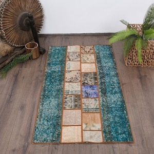 2,3x3,9 fot liten turkisk matta, vintagematta, blåbrun enfärgad ullmatta