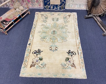 Vintage Akzent Teppich 100x150, Brauner Türkischer Wollteppich