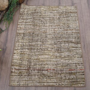 Turkish Rug, 2.2x3.1 ft Vintage Rug, Brown White Abstract Wool Rug