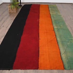 Turkish Kilim, Vintage Striped Rug, Handwoven Colored Kilim, Unique Antique Rug, 6x13ft Living Room Carpet