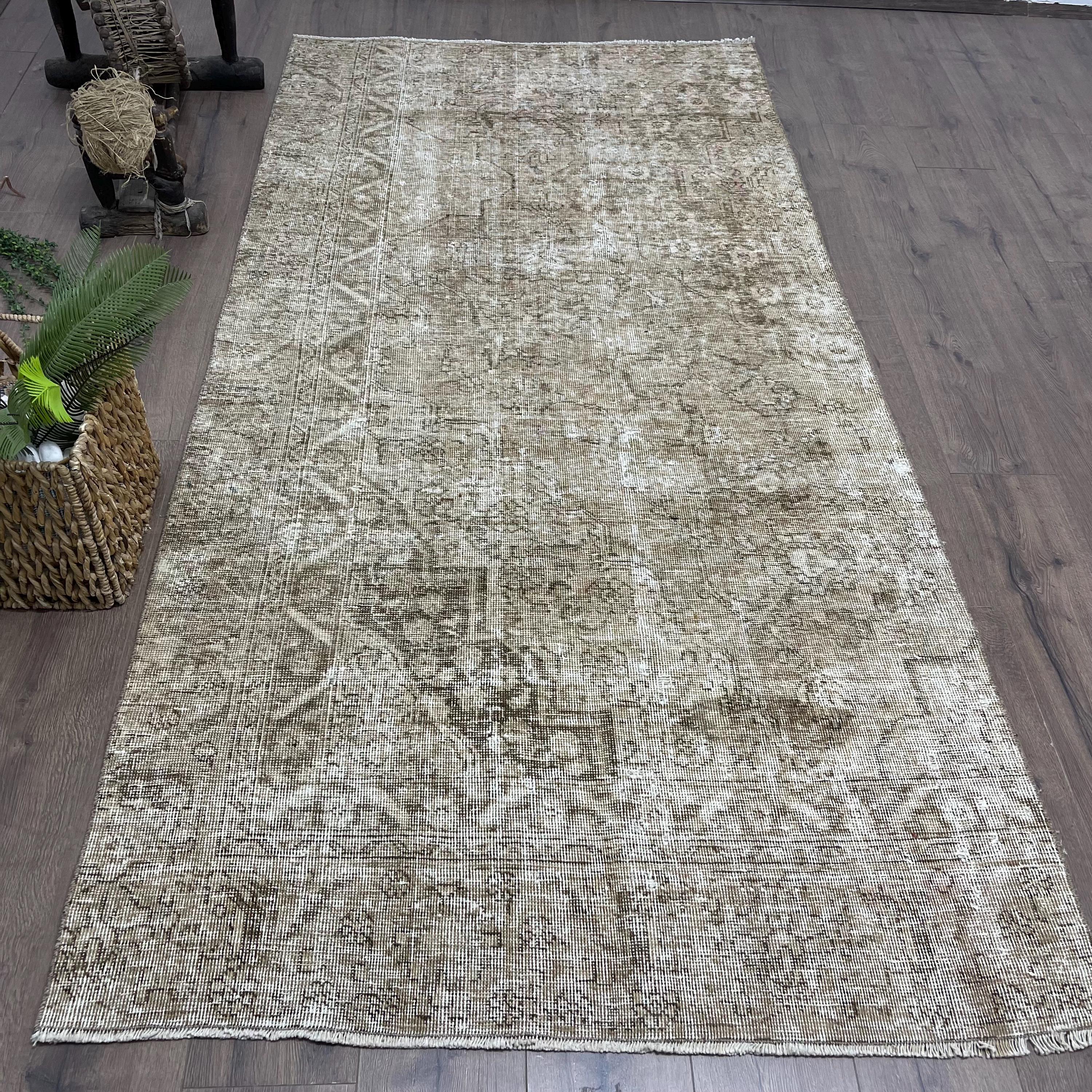 Tappeto vintage, tappeto turco, tappeti 4x8, tappeti antichi, tappeti per soggiorno, tappeto marrone 4,2x8,2 piedi, tappeto decorativo in lana, tappet