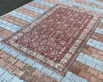 5x8 Vintage Rug, Oushak Rug, Anatolian, Turkish Rug, Hand-Made, Faded, Wool, Antique, Natural Rug, Bohemian, FREE SHIPPING, 5.4x8.4 ft.