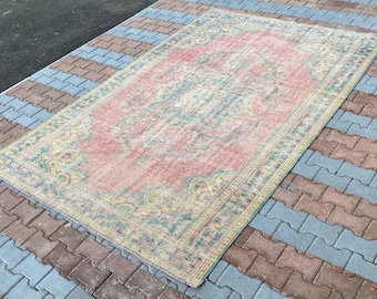 7x11 Large Vintage Rug, Oushak Rug, Anatolian, Turkish Rug, Hand-Made, Faded, Wool, Antique, Natural, Bohemian, FREE SHIPPING, 6.6x10.6 ft