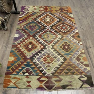Tapis vintage de 4,3 x 7,1 pi, tapis patchwork marron turc