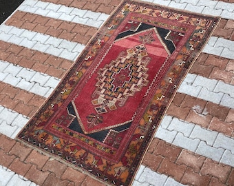 4x7 Vintage Rug, Oushak Rug, Anatolian, Turkish Rug, Hand-Made, Faded, Wool, Antique, Natural, Medium Size Rug, FREE SHIPPING, 3.9x7.5 ft