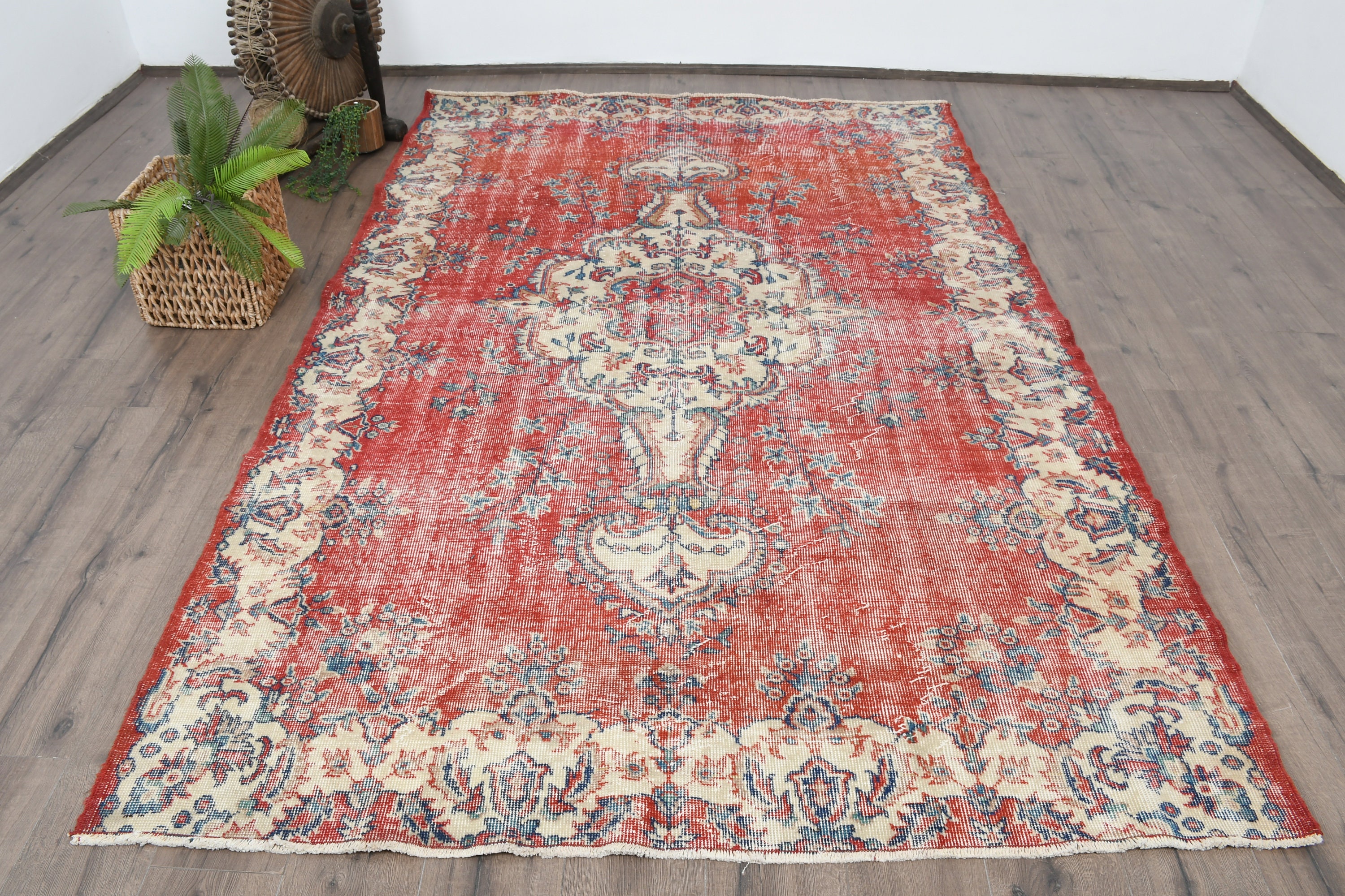 Vintage Rug Large Rugs Turkish Antique for Living Room 5.8x9.1 Ft Red ...