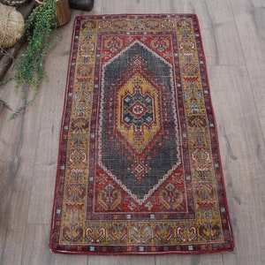 Vintage Rug, Turkish Rug, Small Rugs, Oushak Rug, Rugs For Bathroom, 1.7x3.2 ft Yellow Rug, Wool Anatolian Rugs, Small Entry Rug,