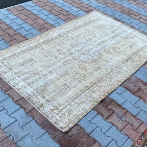 5x8 Vintage Rug, Oushak Rug, Anatolian, Turkish Rug, Hand-Made, Faded, Wool, Antique, Natural Rug, Bohemian, FREE SHIPPING, 5x7.7 ft.