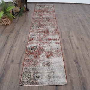 Vintage Rug, Turkish Rug, Runner Rugs, Oushak Rug, Rugs For Kitchen, 2.1x9.8 ft Red Rug, Wool Anatolian Rug, Long Runner Rug,