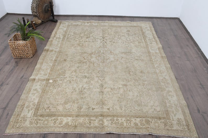 Vintage Large Rug 6.6x9.3 Ft (201x283 Cm), Beige Floral Turkish Rug - Etsy