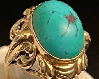 Anillo Art Déco de oro y turquesa