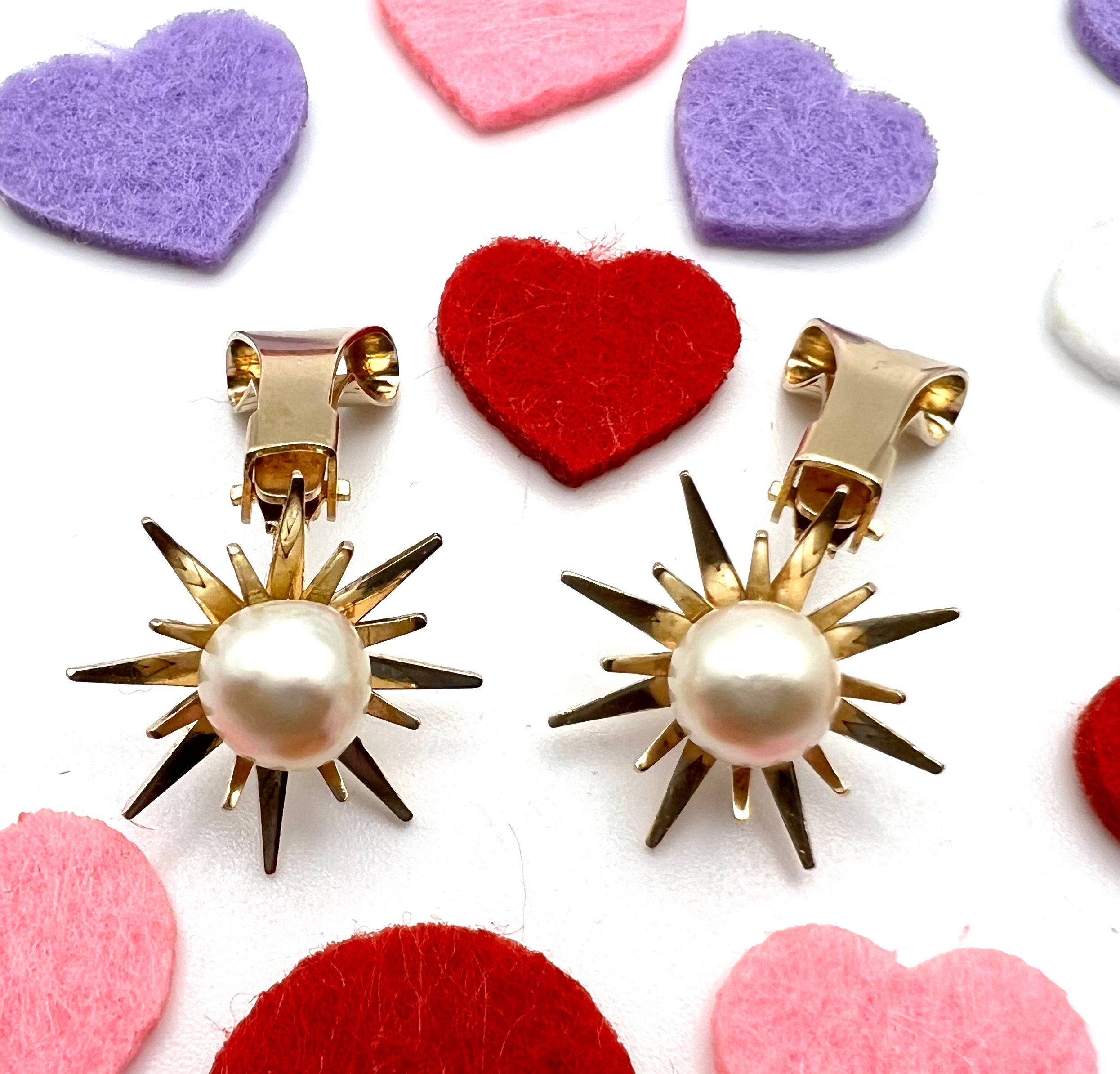 Unique Star Clip-on Earrings With Pearl 750.gold 18K. - Etsy 