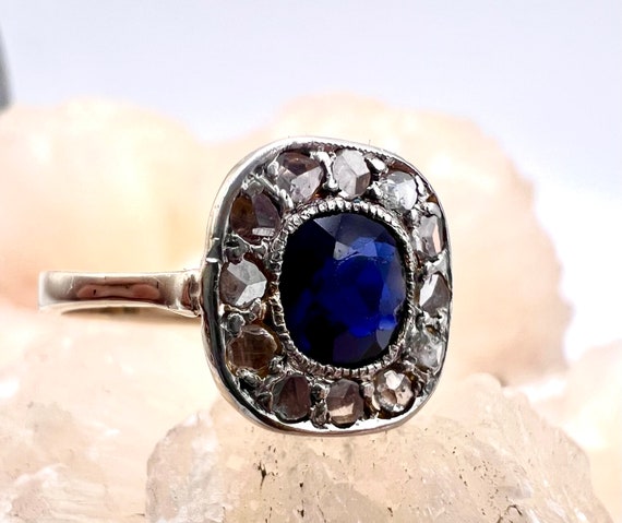 ArtDećo HISTORIC Antik Saphir Ring mit Altschliff… - image 1