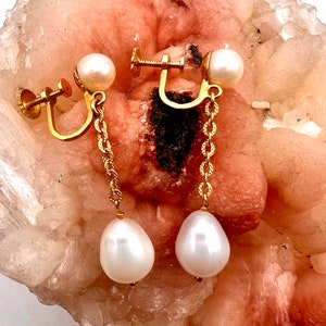 Orecchini principessa perla 900.Chiusura a pressione in oro, design orientale antiallergico vintage fatto a mano