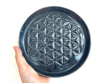 Plato de cerámica Flor de la Vida / Quemador de incienso con soporte para varillas