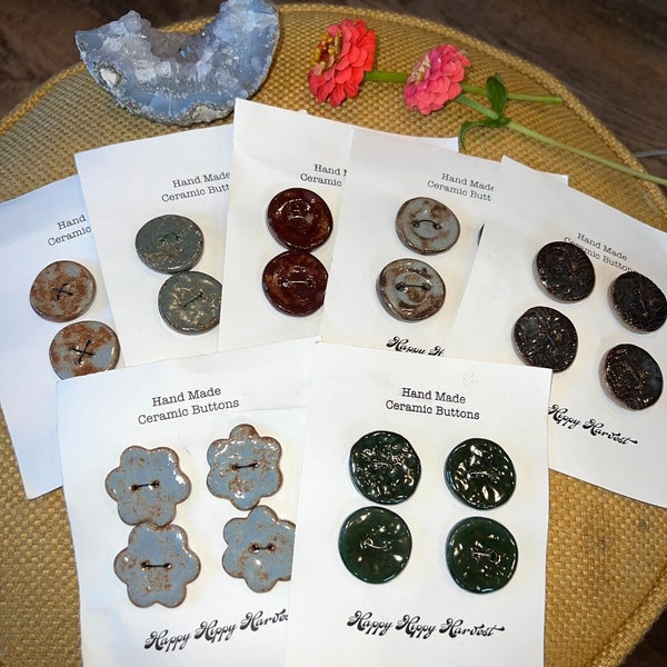 Handmade Round Ceramic Buttons - Pack of Four- Multiple color options