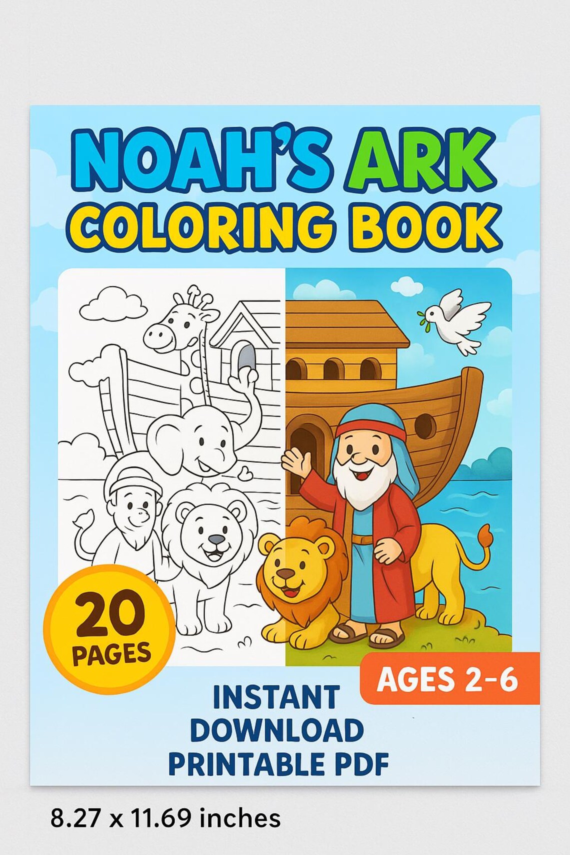 Noah's Ark Coloring Book for Kids | 20 Fun Printable Pages | Ages 2-6 ...