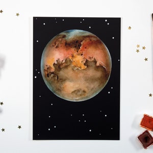 Postkarte Aquarell Planeten – Mars – Wanddeko Weltraum – Universum Bild – Sonnensystem Deko – Kunstdruck Din A6