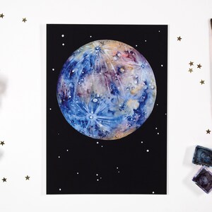 Postkarte Aquarell – Merkur – Weltall Deko – Planeten Bilder – Kunstdruck Din A6