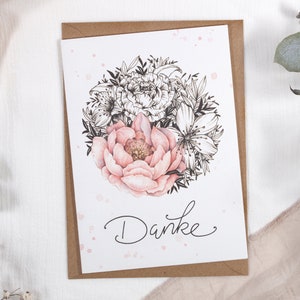 Grußkarte Danke – Klappkarte Din A6 – Blumenmotiv – Inklusive Umschlag