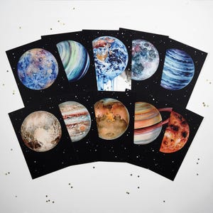 Postkarten Set Universum – Weltall Bilder Planeten – Geschenk Astronomie – Weltraum Deko – Aquarell Postkarten Din A6 – 10 Stück