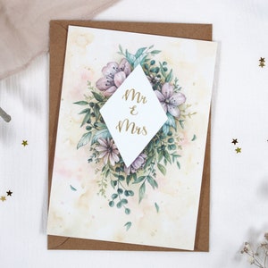 Glückwunschkarte Hochzeit – Mr & Mrs Hochzeitskarte – Aquarell Grußkarte – Hochzeitsgeschenk Karte Din A6 – Inklusive Umschlag