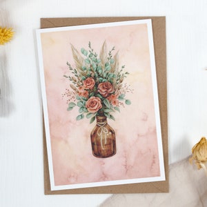 Karte Blumenstrauß – Aquarellkarte Geburtstag – Hochzeitskarte Boho – Glückwunschkarte ohne Text – Klappkarte Din A6 – Inklusive Umschlag