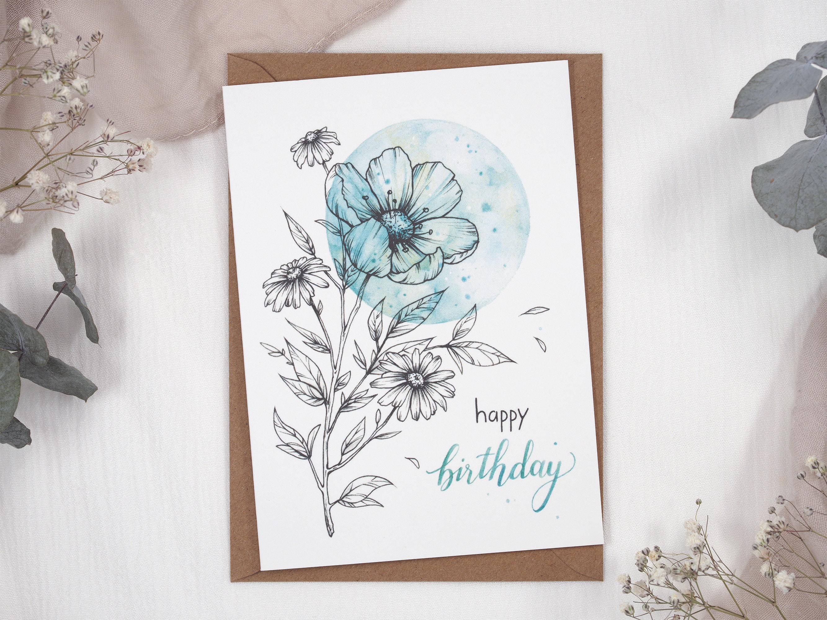 Twizler Geburtstagskarte Für Nichte – Mit Silberfolie & Aquarell-Blumen, Elegante Glückwunschkarte