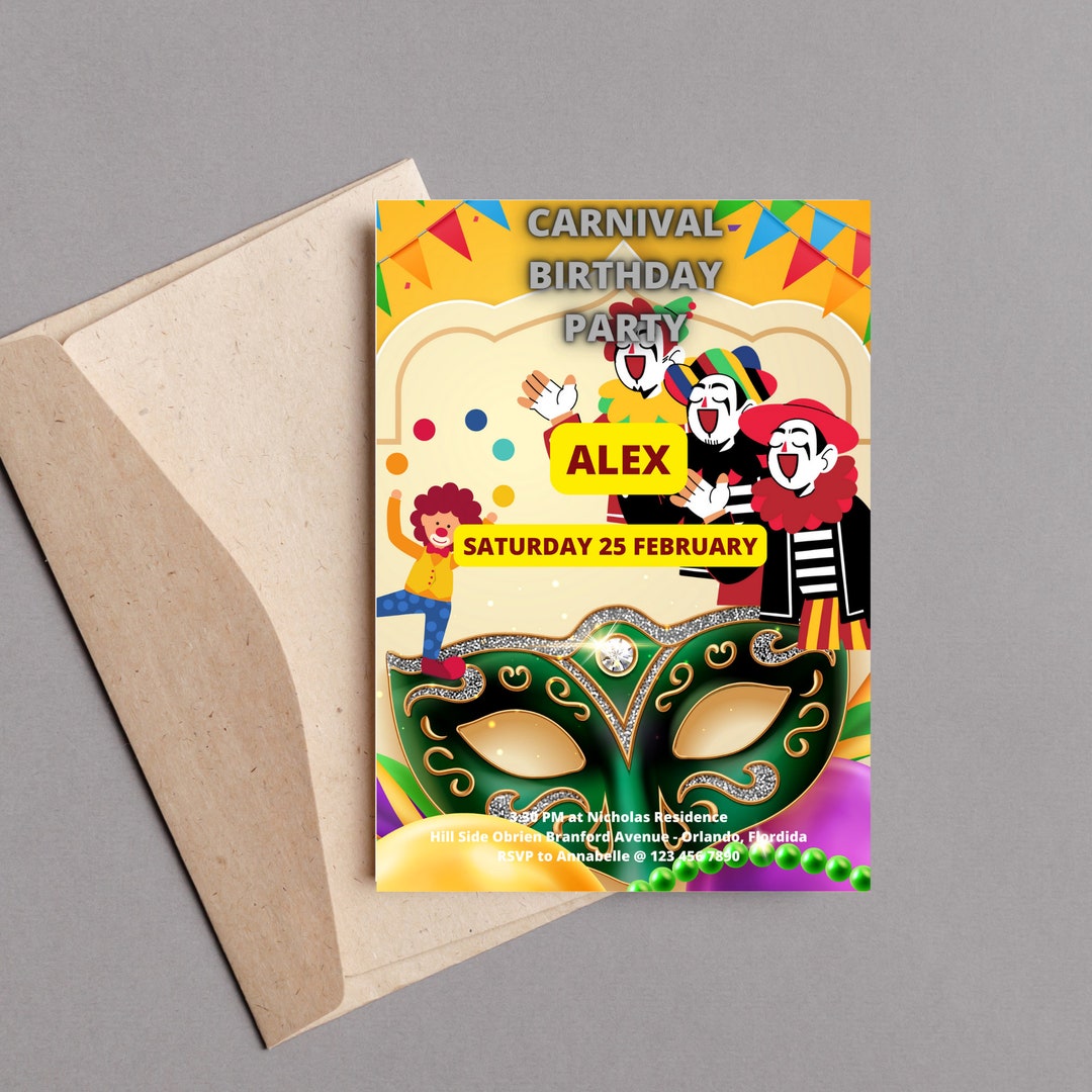 Editable Circus Birthday, Invitation Party Animals, Circus Invitation