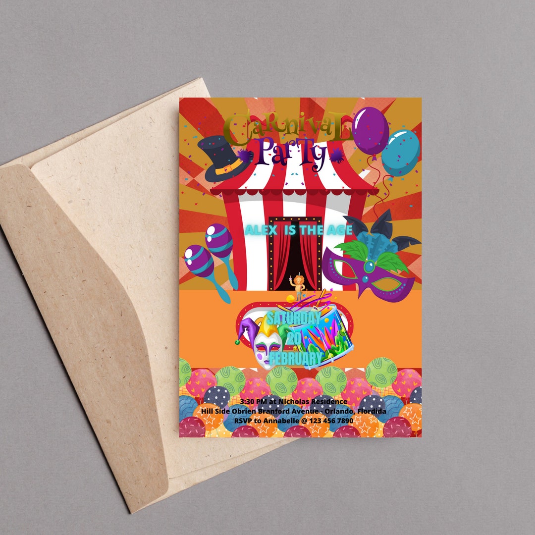 Editable Circus Birthday, Invitation Party Animals, Circus Invitation