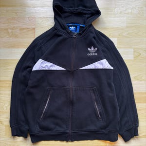 Sudadera con capucha de manga larga y cremallera completa de adidas Originals en color negro y blanco, talla grande (L)