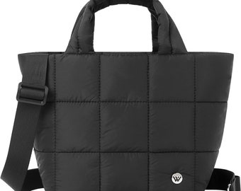 Petit sac bouffant Sacs à bandoulière matelassés pour femme Mignon sac à main gonflé en nylon avec bandoulière réglable Sac de sport fourre-tout noir