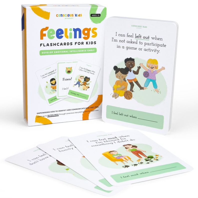 Feelings Flashcards for ages 3, Montessori Emotions Flashcards, Toddler Flash Cards, Montessori Materials Single Deck image 1