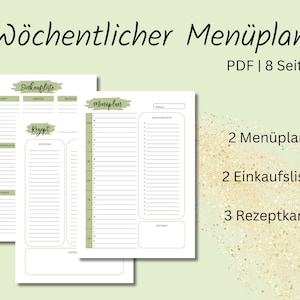Menu Planner | Shopping List | Recipe Card | Meal Planner | weekly menu plan to print | german | Planner Set | PDF | A4 & A5