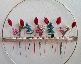 Boho Botanical Hoop Wreath, Gold Hoop Wreath, Dried Flower Decor