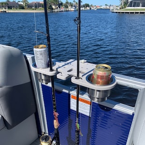 Pontoon Rail Double Cup and Rod Holder: Fits 1-1/8&quot; to 2&quot; Rails
