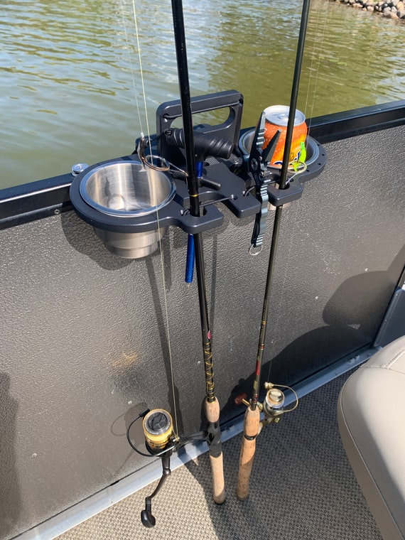 Pontoon Rail Double Rod and Cup Holder 