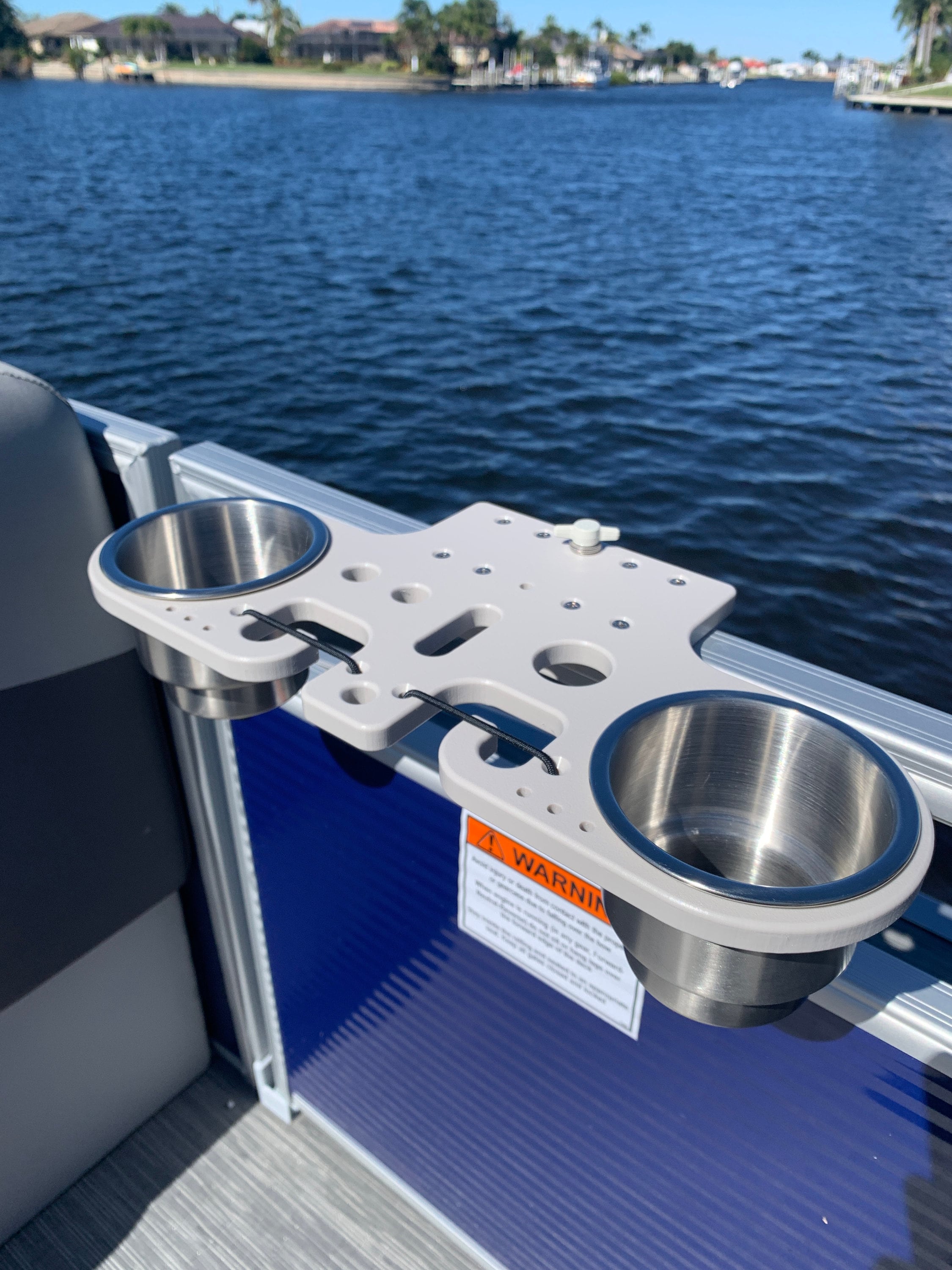 Pontoon Rail - Double Cup and Rod Holder - Fits (1-1/8") or (1-1/4") up to 2.00" Tall Rails