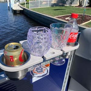 Pontoon Rail Double Cup and Wine Glass Holder: Fits 1-1/8&quot; to 2&quot; Rails